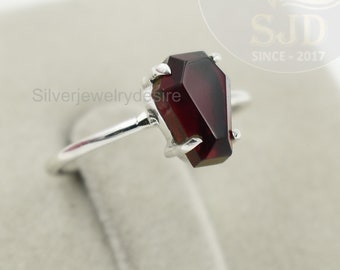 Granat Sarg Ring: 925 Sterling Silber Statement Ring