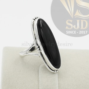 Black Onyx Ring, 925 Sterling Silver, 10x30 mm Long Oval Ring, Onyx Ring, Gemstone Ring, Statement Ring, Silver Ring, Black Onyx Jewelry