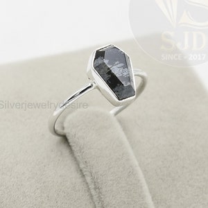 Sterling Silver Coffin Ring: Snowflake Obsidian Boho Jewelry