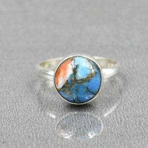 Turquoise Ring, 925 Sterling Silver, Oyster Turquoise Ring, Silver Ring, 10 mm Round Gemstone Ring, Gemstone Ring, Oyster Ring, Women Ring