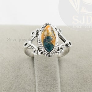 Oyster Copper Turquoise Ring, 925 Sterling Silver, 6x12 mm Marquise Turquoise Ring, Statement Ring, Silver Ring, Gemstone Ring, Womens Ring