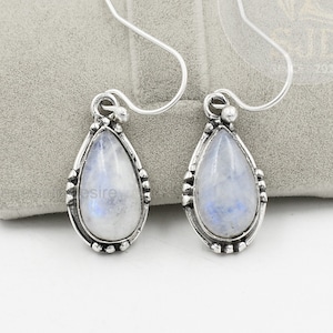 925 Sterling Silver Earrings, Moonstone Earrings, Moonstone 8x15 mm Pear Gemstone Earrings, Silver Earrings, Women Earrings, Gift For Wife