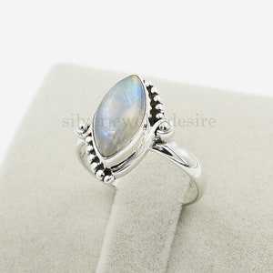 Moonstone Ring, 925 Sterling Silver, Rainbow Moonstone 7x14 mm Marquise Ring, Silver Ring, Statement Ring, Wedding Ring, Women Ring, Jewelry