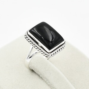 Black Onyx Ring, 925 Sterling Silver, Black Onyx 10x14 mm Rectangle Gemstone Ring, Silver Ring, Onyx Ring, Rings For Women, Onyx Jewelry