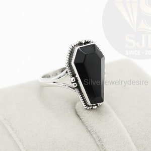 Art Deco Coffin Ring, 925 Sterling Silver, Coffin Ring, Black Onyx 10x17mm Coffin Gems Ring, Boho Ring, Silver Ring, Onyx Ring, Womens Ring
