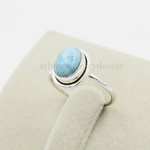 Oval Larimar Ring: 925 Sterling Silver Gemstone Ring (7x9 MM)