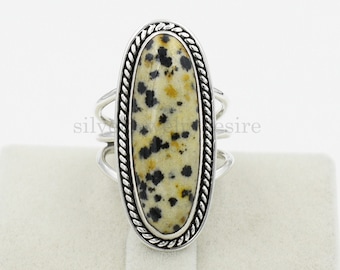 Picture Jasper Natural Gemstone Ring with Black Thread Filigree Frame