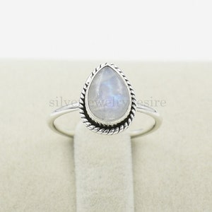 925 Sterling Silver, Rainbow Moonstone Ring, 7x10 mm Pear Gemstone Ring, Handmade Ring, Statement Ring, Tiny Ring, Ring For Women, Boho Ring