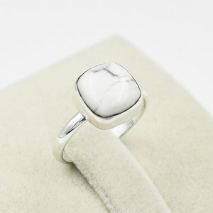 Sterling Silver Howlite Ring: Cushion Gemstone Boho Ring
