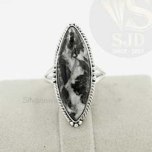 Zebra Jaspis Ring: 925 Sterling Silber Marquise Statement Ring