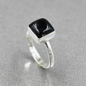 Onyx Ring, Sterling Silver Ring, Black Onyx 8 mm Square Gemstone Ring, Statement Ring, Black Onyx Ring, Silver Ring, Women Ring, Boho Ring