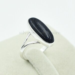 Blue Goldstone Ring, 925 Sterling Silver, 8x20 mm Oval Shape Ring, Silver Ring, Statement Ring, Handmade Ring, Womens Ring, Blue Stone Ring