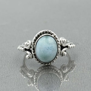 Oval Larimar Ring: 925 Sterling Silver Stackable Gemstone Ring
