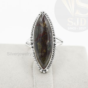 Green Frog Skin Jasper Ring, 925 Sterling Silver, 10x30 mm Long Marquise Ring, Jasper Ring, Beautiful Ring, Statement Ring, Womens Ring
