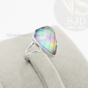 Amazing Aurora Opal Ring, 925 Sterling Silver, Aurora Opal Ring, 12x16mm Fancy Rose Stone Ring, Statement Ring, Opal Ring, Womens Ring