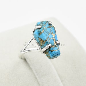 Coffin Ring, 925 Sterling Silver Ring, Copper Turquoise Prong Ring, Turquoise 10x17 mm Coffin Stone Ring, Turquoise Coffin Ring, Prong Ring