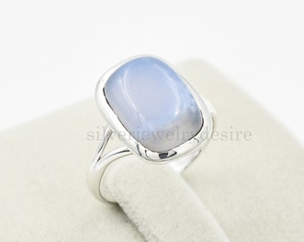 Blue Lace Agate Ring: Sterling Silver Cushion Statement Ring