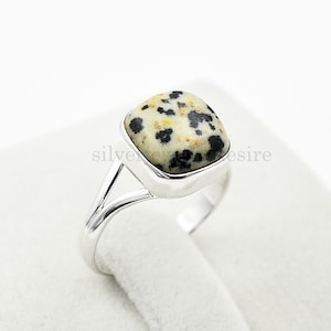 Dalmation Jasper Gemstone Ring, 925 Sterling Silver, 10 MM Cushion Gemstone Ring, Jasper Ring, Boho Ring, Silver Ring, Womens Ring, Jasper