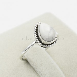 Sterling Silver Pear Howlite Ring - Boho Gemstone Ring