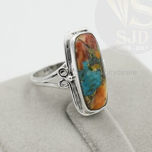 Incroyable bague huître cuivre turquoise, argent sterling 925, bague coussin turquoise avec pierres précieuses de 8 x 20 mm, bague turquoise, bague bohème, bague pour femme