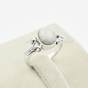 Sterling Silver Howlite Ring: Oval White Gemstone Statement Ring