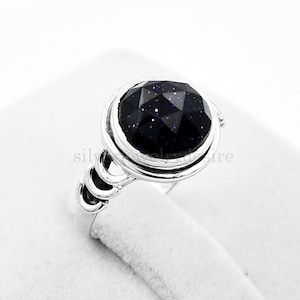 Amazing Cut Blue Goldstone Ring, 925 Sterling Silver, Blue Goldstone 10X10 mm Round Gemstone Ring, Silver Ring, BOho Ring, Ring For Women