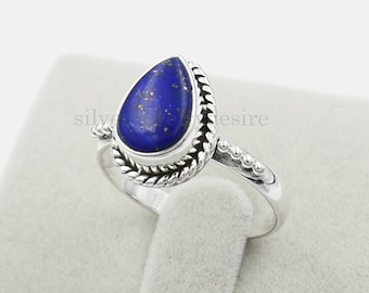 Natural Lapis Lazuli Ring, Sterling Silver Ring, Lapis Lazuli 8x12 mm Pear Shape Gemstone Ring, Beautiful Lapis Ring, Womens Ring, Gift Ring