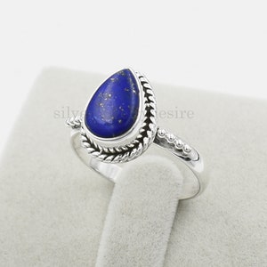Natural Lapis Lazuli Ring, Sterling Silver Ring, Lapis Lazuli 8x12 mm Pear Shape Gemstone Ring, Beautiful Lapis Ring, Womens Ring, Gift Ring