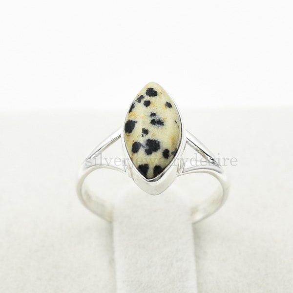 Anillo de piedra preciosa de jaspe, plata de ley 925, anillo de marquesa de jasper dálmata de 7x14 mm, anillo de jaspe, anillo hermoso, anillo de plata, anillo de mujer