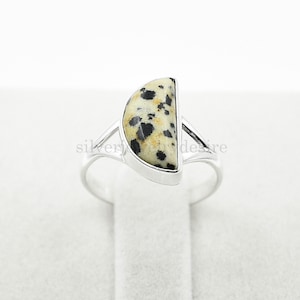 Jasper Ring, 925 Sterling Silver, Dalmation Jasper 7x14 mm Half Moon Gemstone Ring, Jasper Ring, Boho Ring, Silver Ring, Womens Ring, Jasper