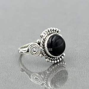 Amazing Black Onyx Ring, Sterling Silver Ring, Black Onyx 10 mm Round Gemstone Ring, Onyx Ring, Boho Ring, Black Onyx Ring, Womens Ring