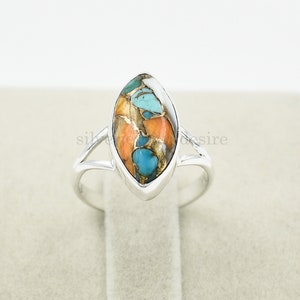 Anillo de turquesa y cobre Oyster: Anillo de plata de ley con piedras preciosas