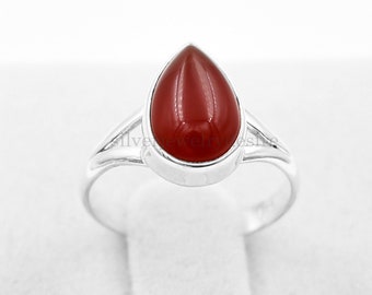 Red Onyx Ring, Sterling Silver Ring, Red Onyx 7x10 mm Pear Gemstone Ring, Onyx Ring, Silver Ring, Handmade Ring, Gemstone Ring, Gift For Her