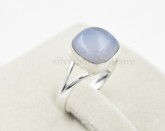 Blue Lace Agate Ring: Sterling Silver Cushion Statement Ring