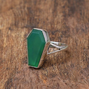 Green Onyx Coffin Ring, 925 Sterling Silver, Coffin Ring, Green Onyx 10x17mm Coffin Gemstone Ring, Handmade Ring, Silver Ring, Onyx Ring