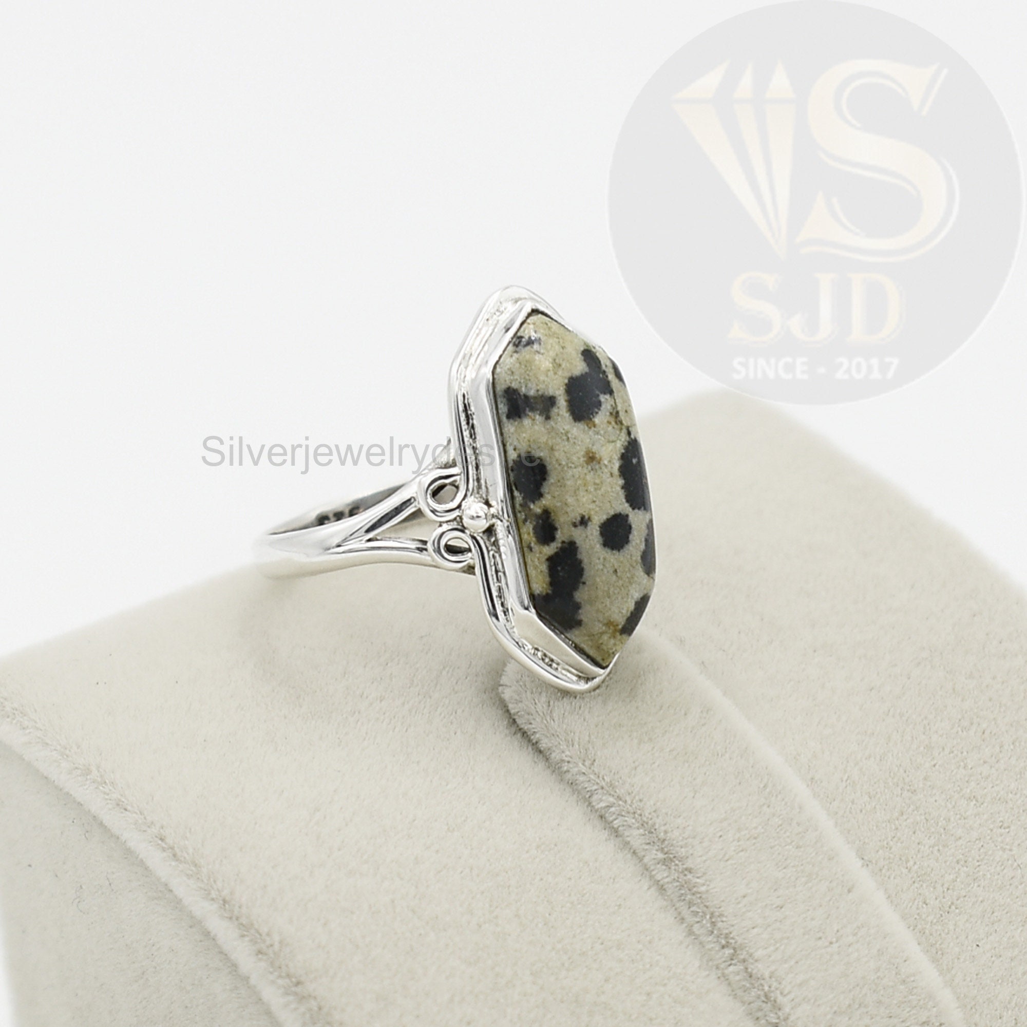 Dalmation Jasper Ring: Sterling Silver Hexagon Statement Ring - Etsy