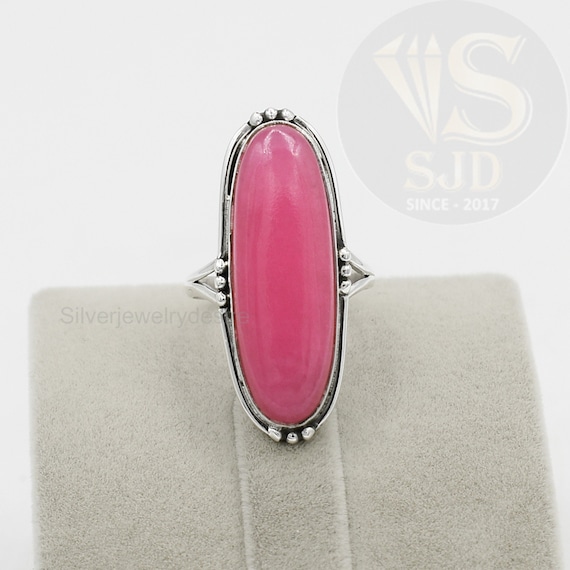 Pink Jade Ring 925 Sterling Silver Pink Jade 10x30mm Long Etsy