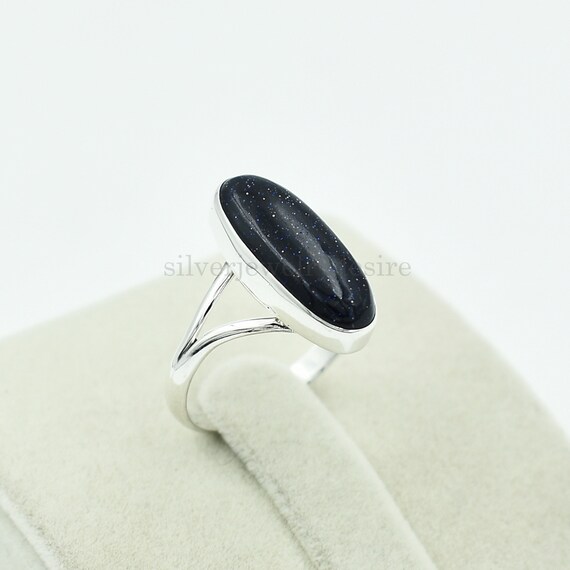 Bague En Argent Massif Avec Cabochon Bleu - Taille 52 - Occasion, Bijou Vintage