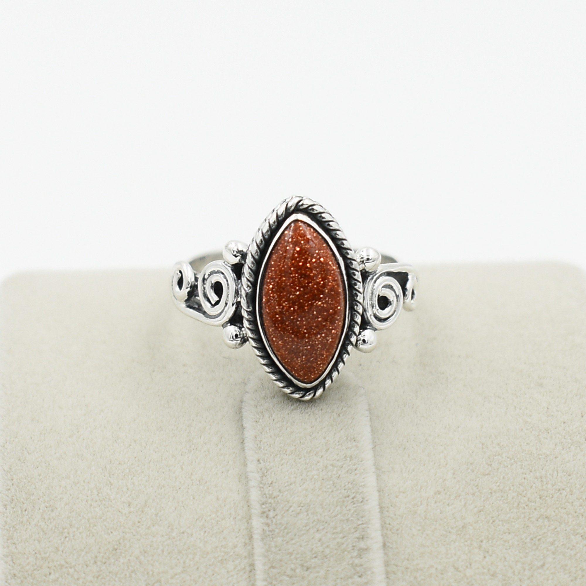 スーパーセール期間限定 Brown Goldstone Ring, 925 Sterling Silver, Sunstone 7x14 Mm アクセサリー