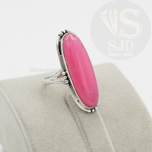Pink Jade Sterling Silver Ring: Long Oval Boho Gemstone - Etsy