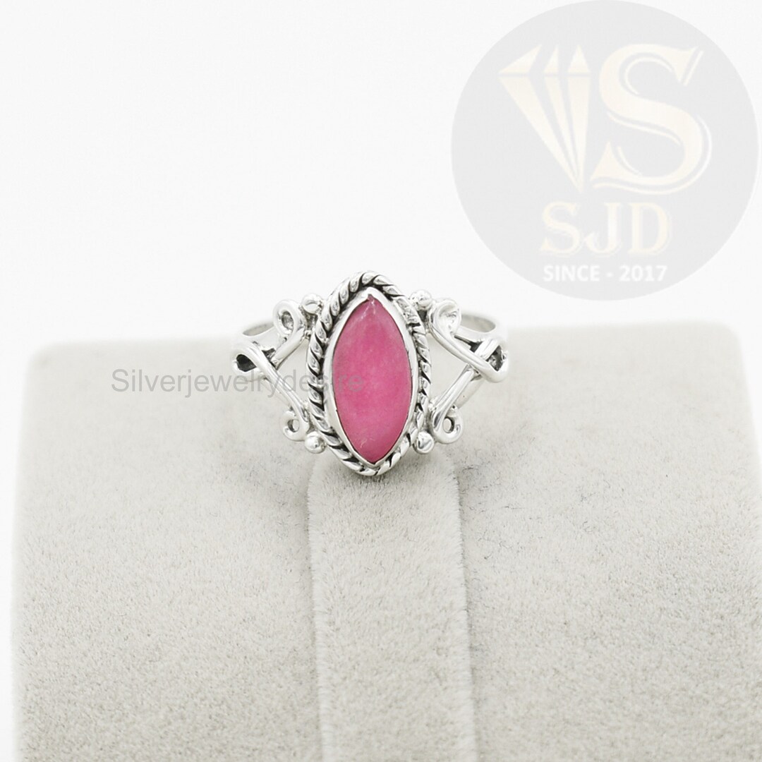 Pink Jade Ring: Sterling Silver Marquise Boho Ring - Etsy