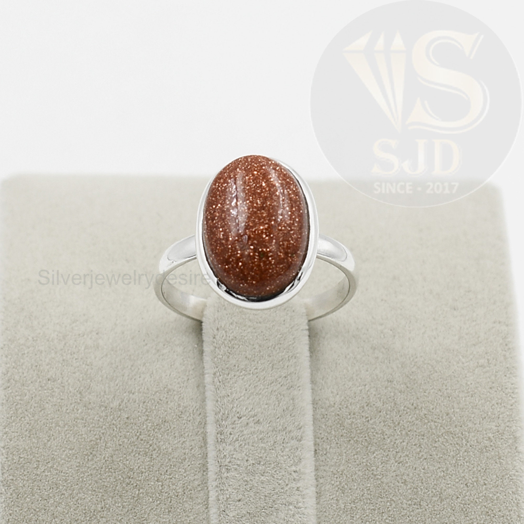 Goldstone Ring, 925 Sterling Silver Ring, Brown Goldstone