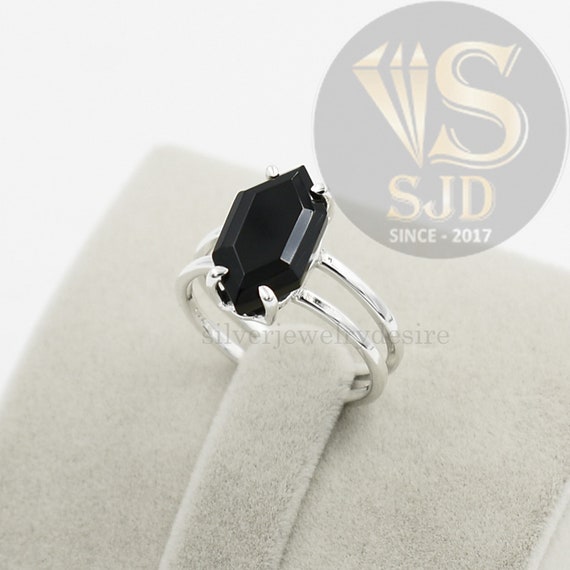 Black Onyx Ring, 925 Sterling Silver, Prong Ring, Black Onyx