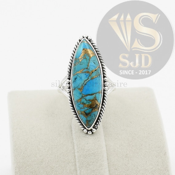 Anello In Argento Con Turchese Blu Rame Jeweloporium - Foto 8