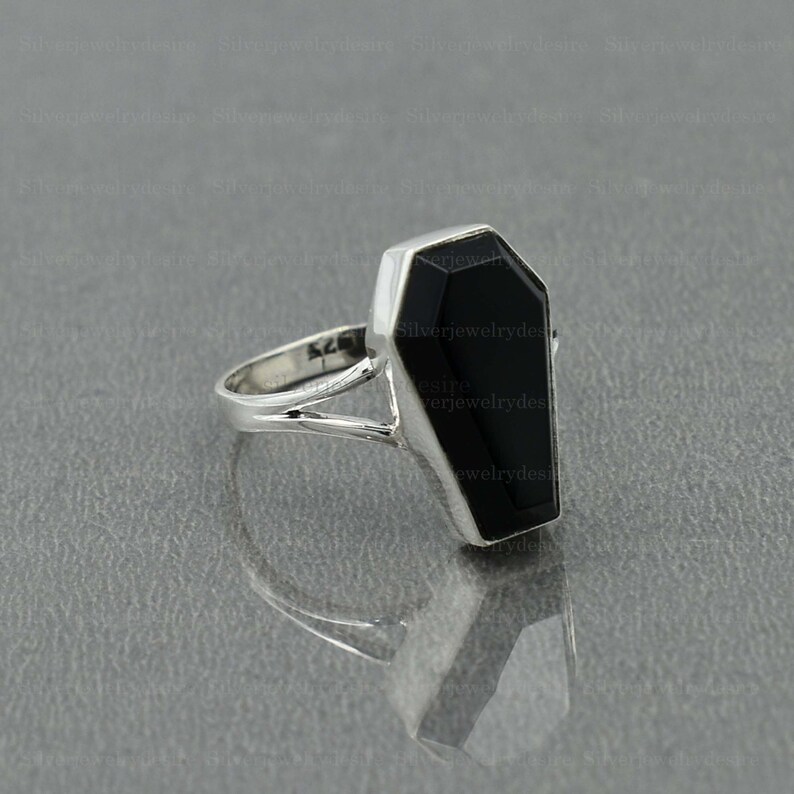 Onyx Ring Handmade Ring Silver Ring 925 Sterling Silver Coffin Ring Black Onyx Coffin Ring Black Onyx 10x17mm Coffin Gemstone Ring