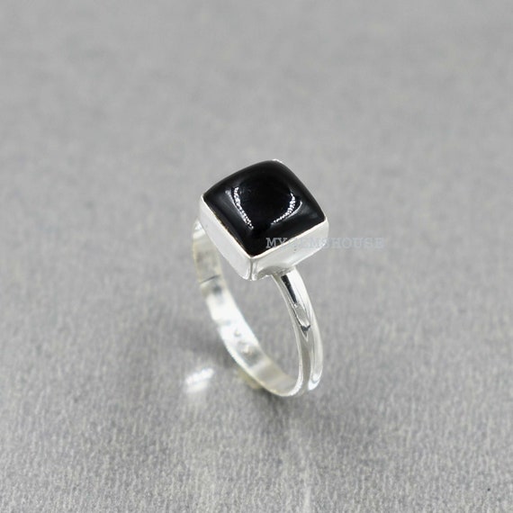 Onyx Ring, Sterling Silver Ring, Black Onyx 8 Mm Square