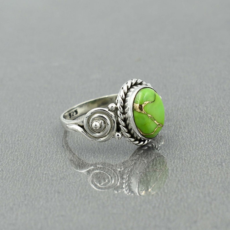Sterling Silver Ring Ring For Girls Gemstone Ring Green Copper Turquoise 8x10mm Oval Ring Turquoise Ring Silver Ring Beautiful Ring