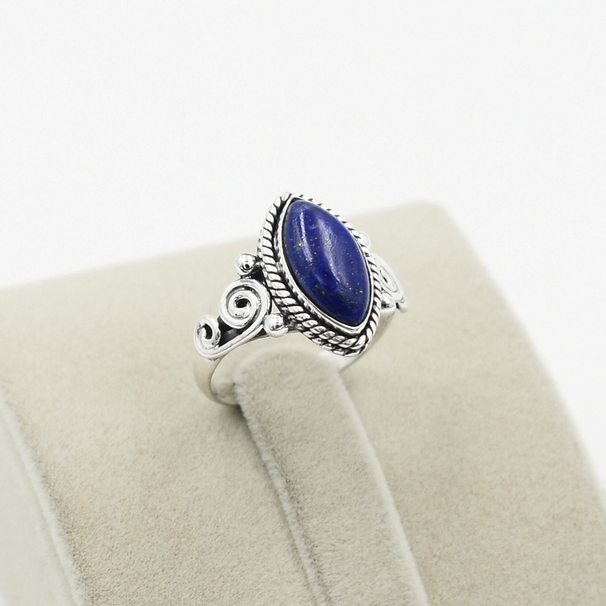 Lapis Lazuli Ring, 925 Sterling Silver, Lapis Lazuli 7x14 Mm