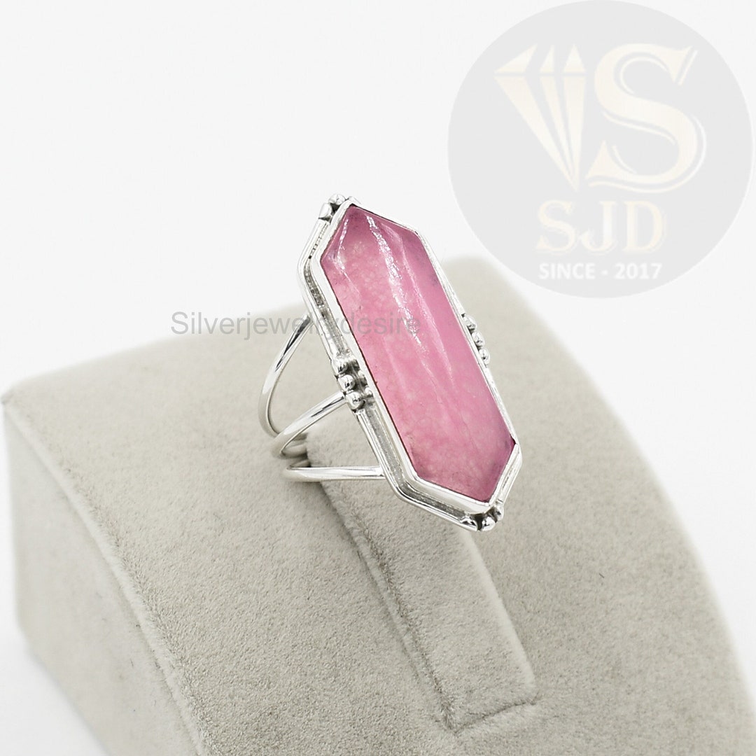Pink Jade Ring, 925 Sterling Silver, Pink Jade 10x30 Mm Long Hexagon ...