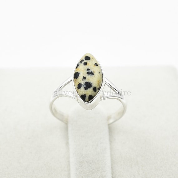 Dalmation Jasper Ring: Marquise 925 Sterling Silver Ring